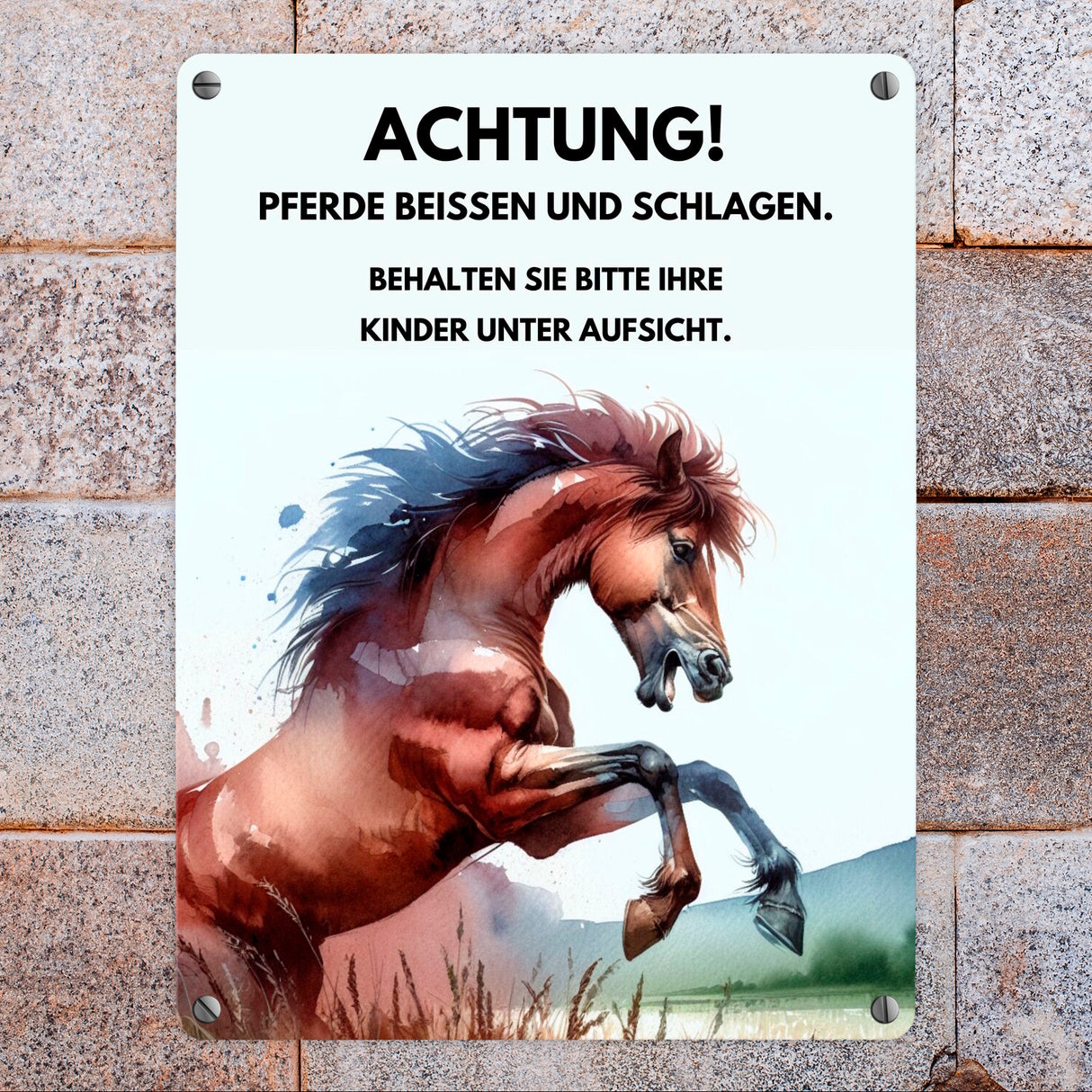 Pferd Metallschild in 15x20 cm mit Spruch Vorsicht Pferde können beißen und schlagen