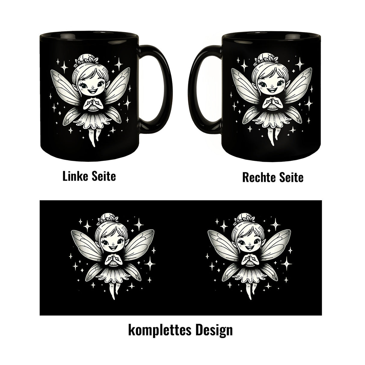 Zauberhafte Märchenfigur Fee Tasse schwarz in Schwarz
