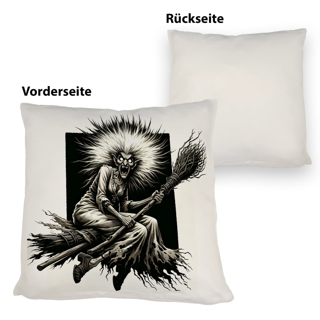 Böse Hexe auf einem Besen Kissen