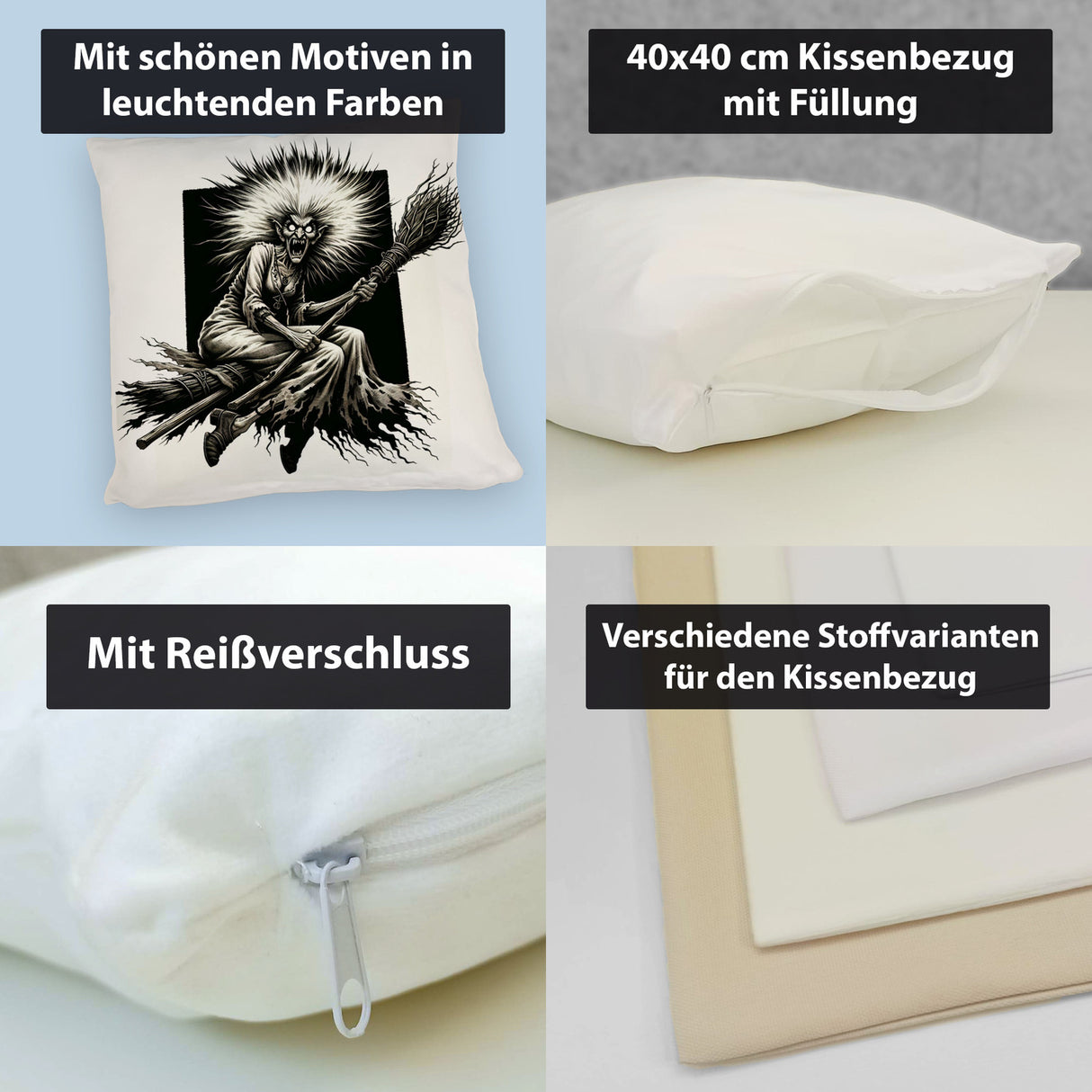 Böse Hexe auf einem Besen Kissen