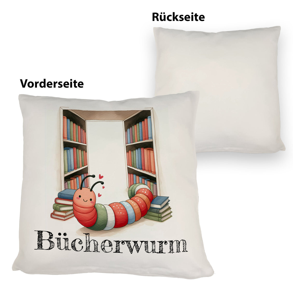 Bücherwurm Kissen mit Wurm in der Bibliothek