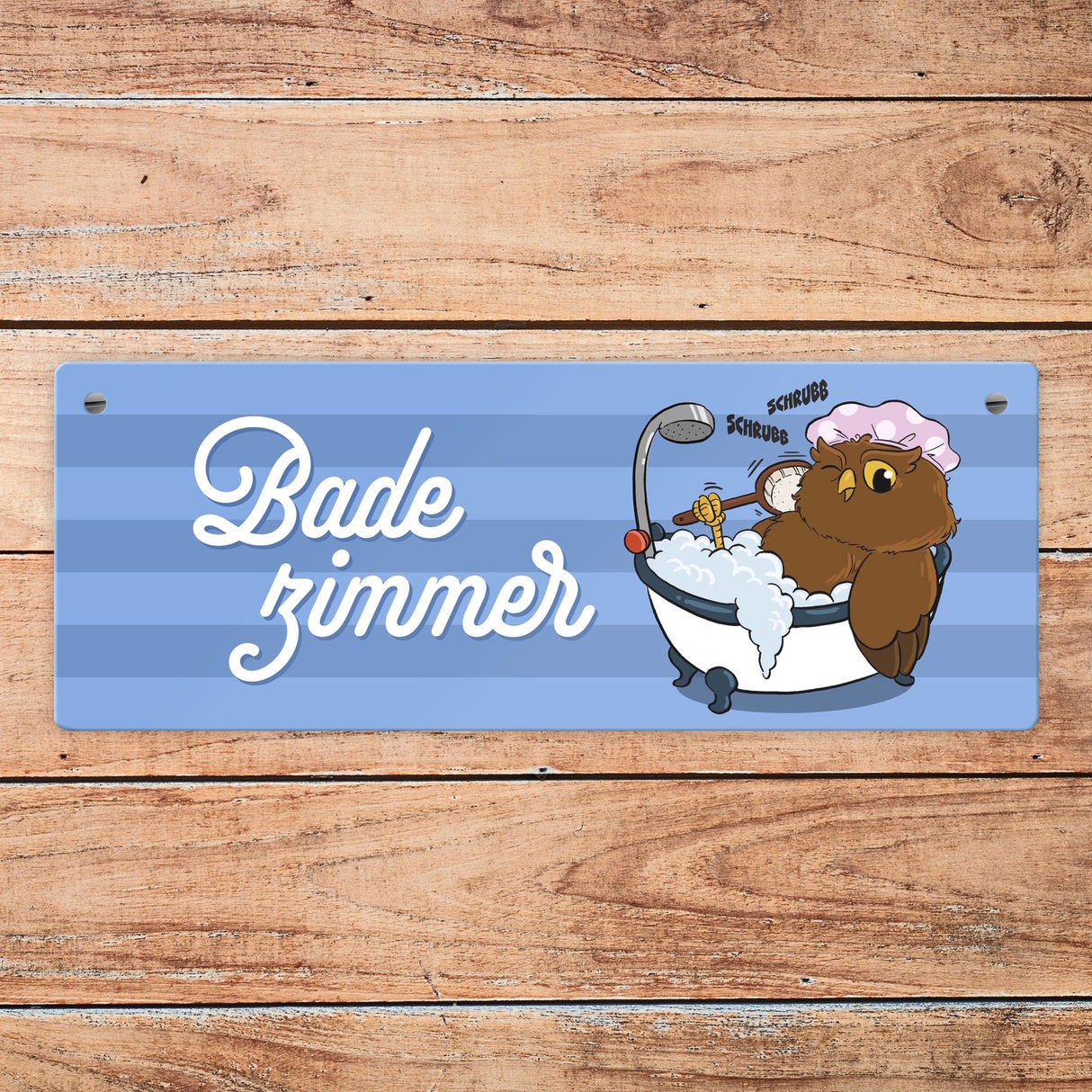 Eule in Badewanne Metallschild mit Spruch Badezimmer