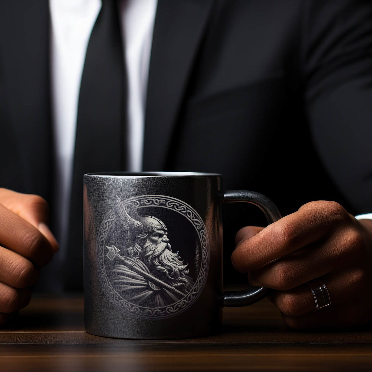 Odin Wikingergott Amulett Tasse schwarz in Schwarz