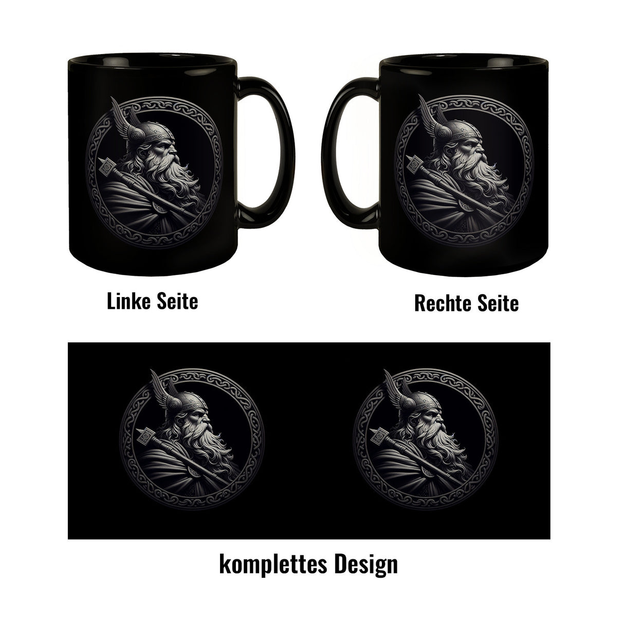 Odin Wikingergott Amulett Tasse schwarz in Schwarz