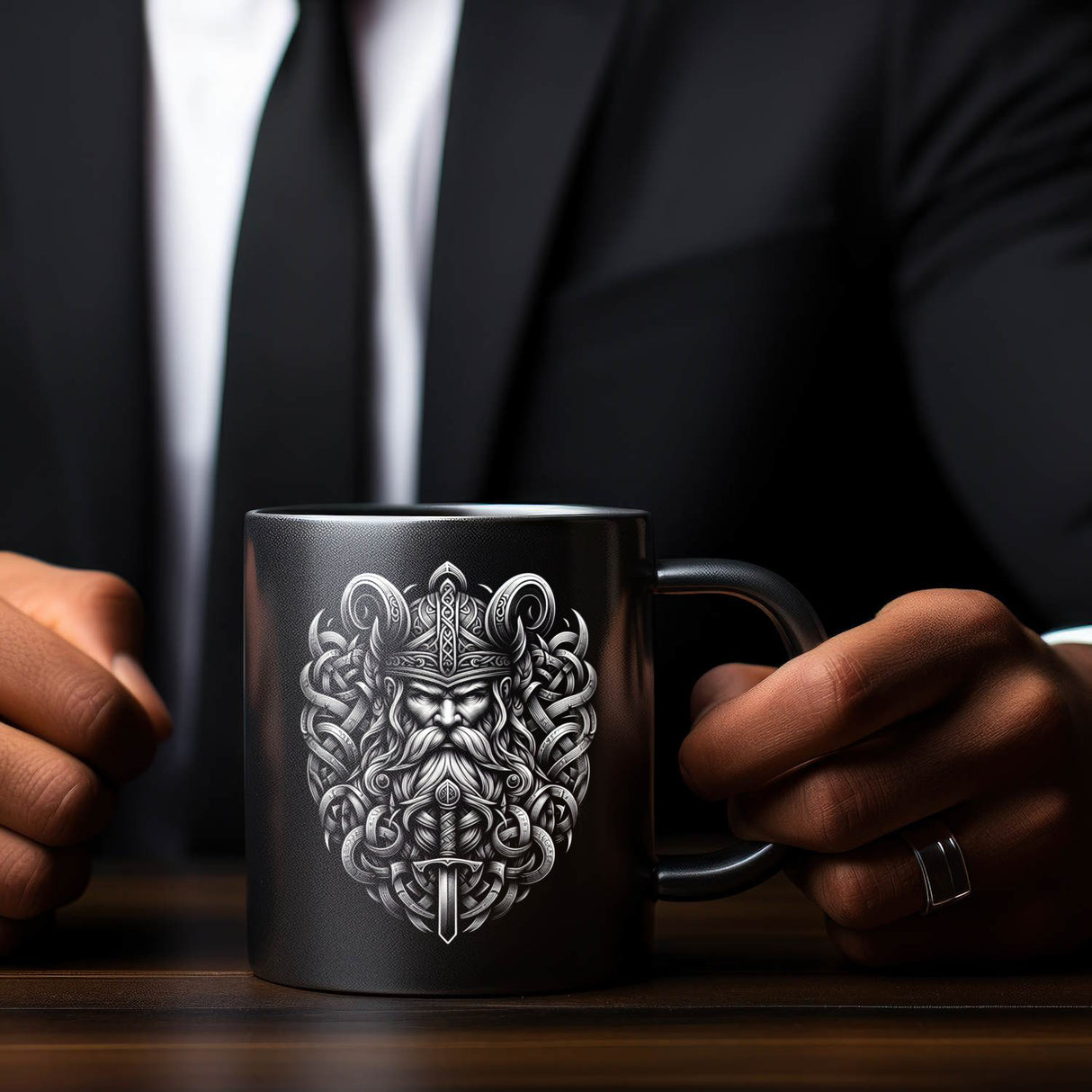 Odin Wikingergott Tasse schwarz in Schwarz