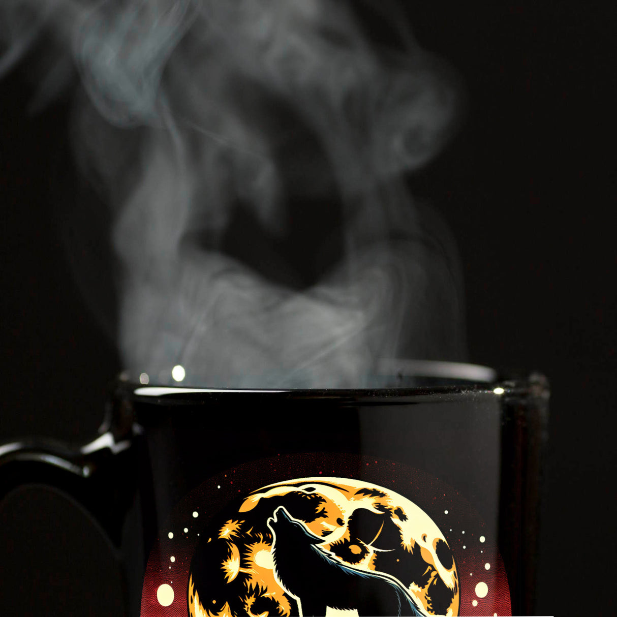 Heulender Wolf in der Nacht Tasse schwarz in Schwarz