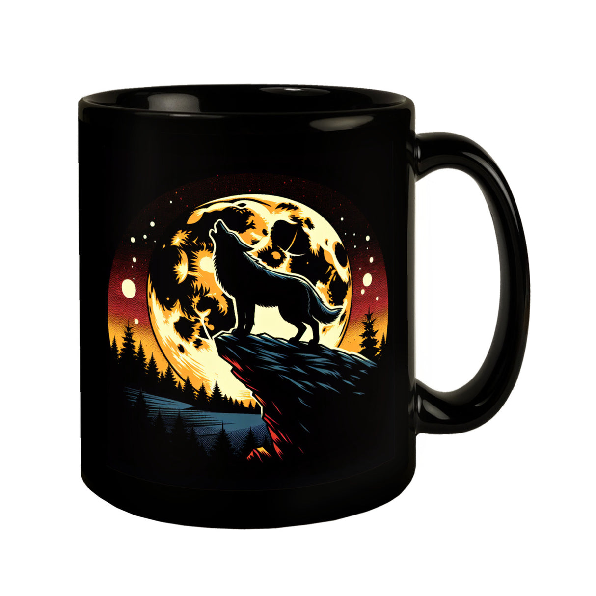 Heulender Wolf in der Nacht Tasse schwarz in Schwarz