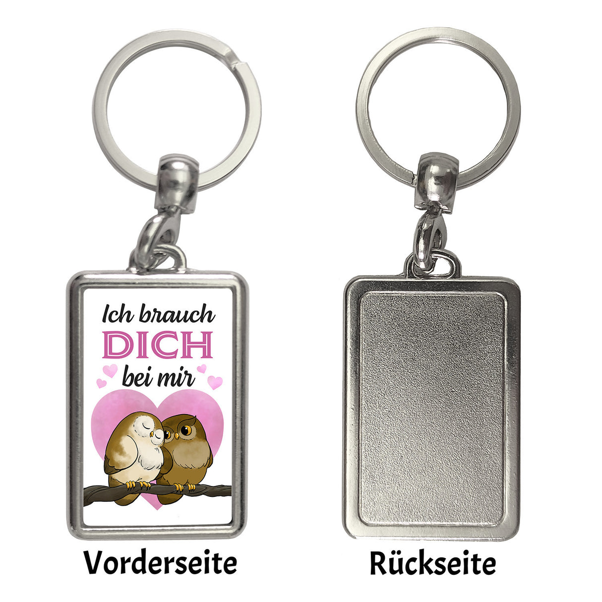 Eulenpaar Schlüsselanhänger mit Spruch Ich brauch Dich bei mir