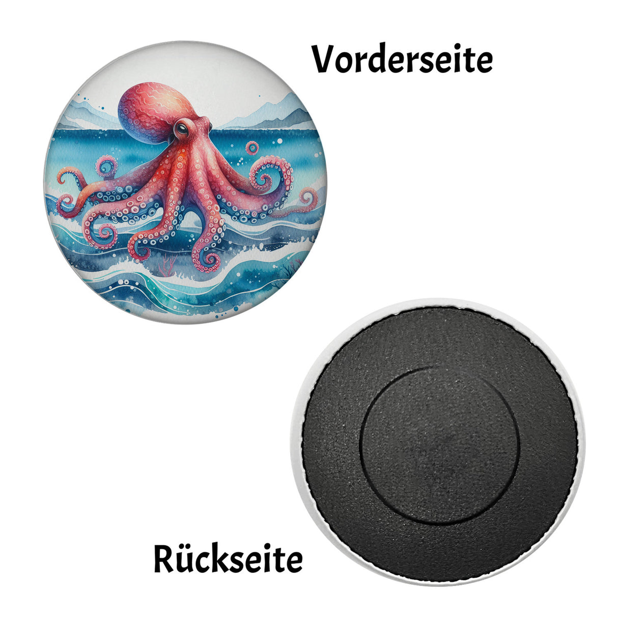 Kraken Aquarell Magnet rund rund