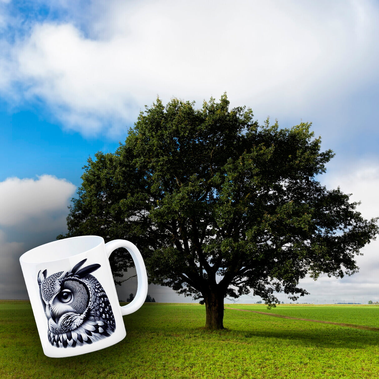 Schwarze Eule Kaffeebecher