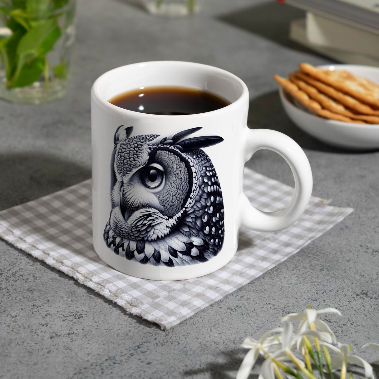 Schwarze Eule Kaffeebecher