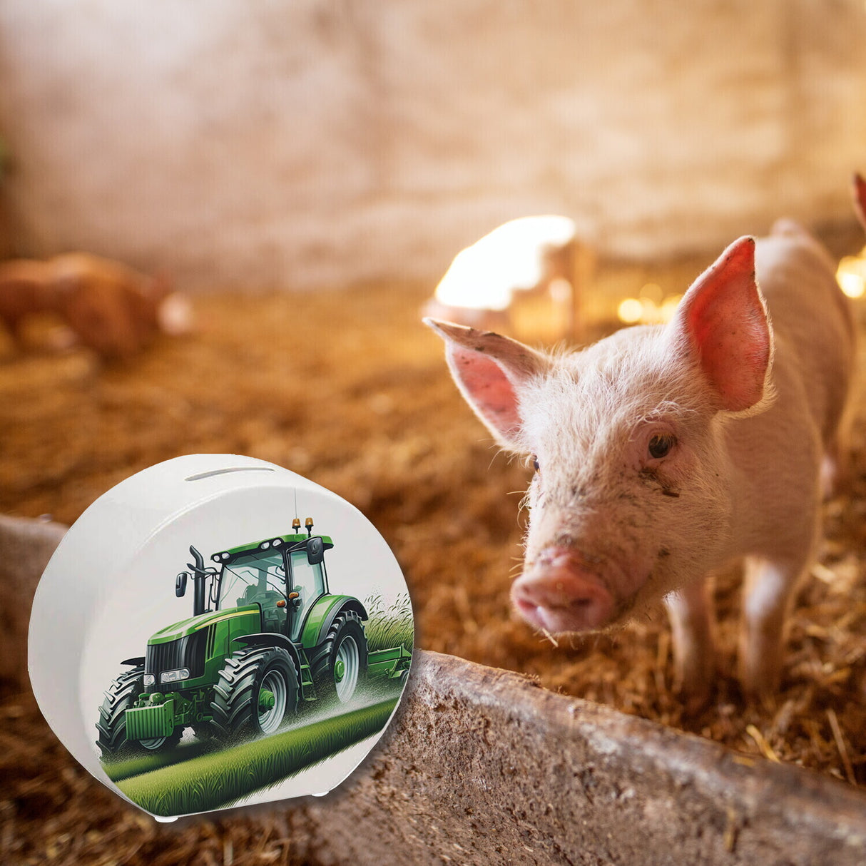 Traktor bei der Feldarbeit Spardose