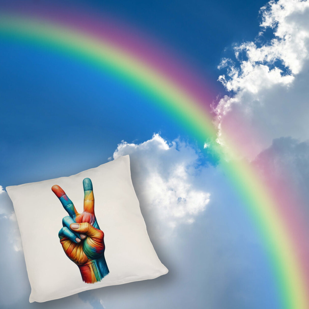 Peacezeichen in Regenbogenfarben Kissen