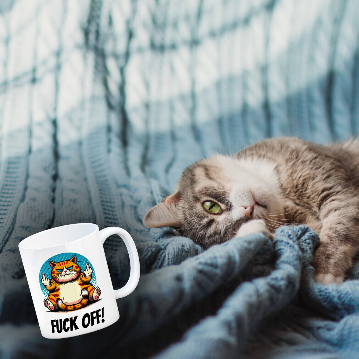 Katze Mittelfinger Kaffeebecher mit Spruch Fuck OFF!