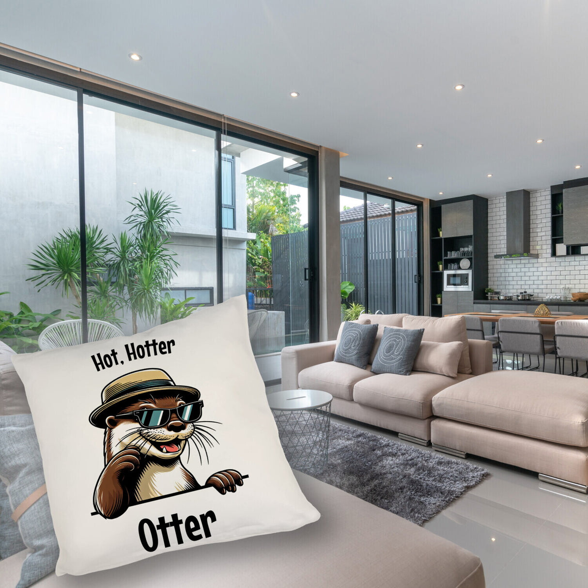 Cooler Otter Kissen mit Spruch Hot Hotter Otter