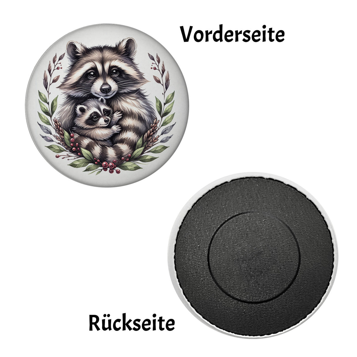 Waschbärmama mit Baby Magnet rund rund