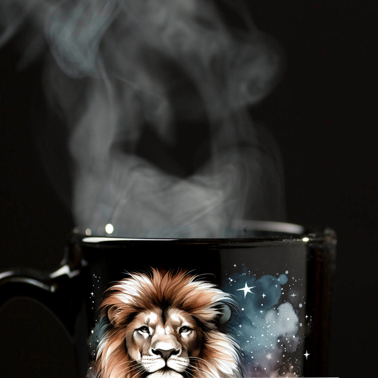 Löwe mit Babylöwe Tasse in Schwarz
