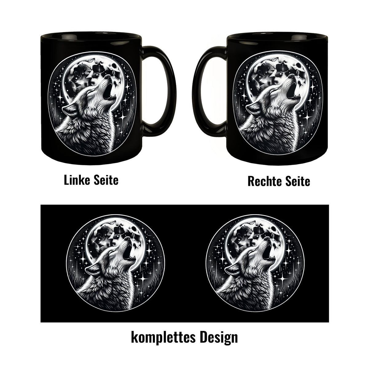 Heulender Wolf Tasse in Schwarz