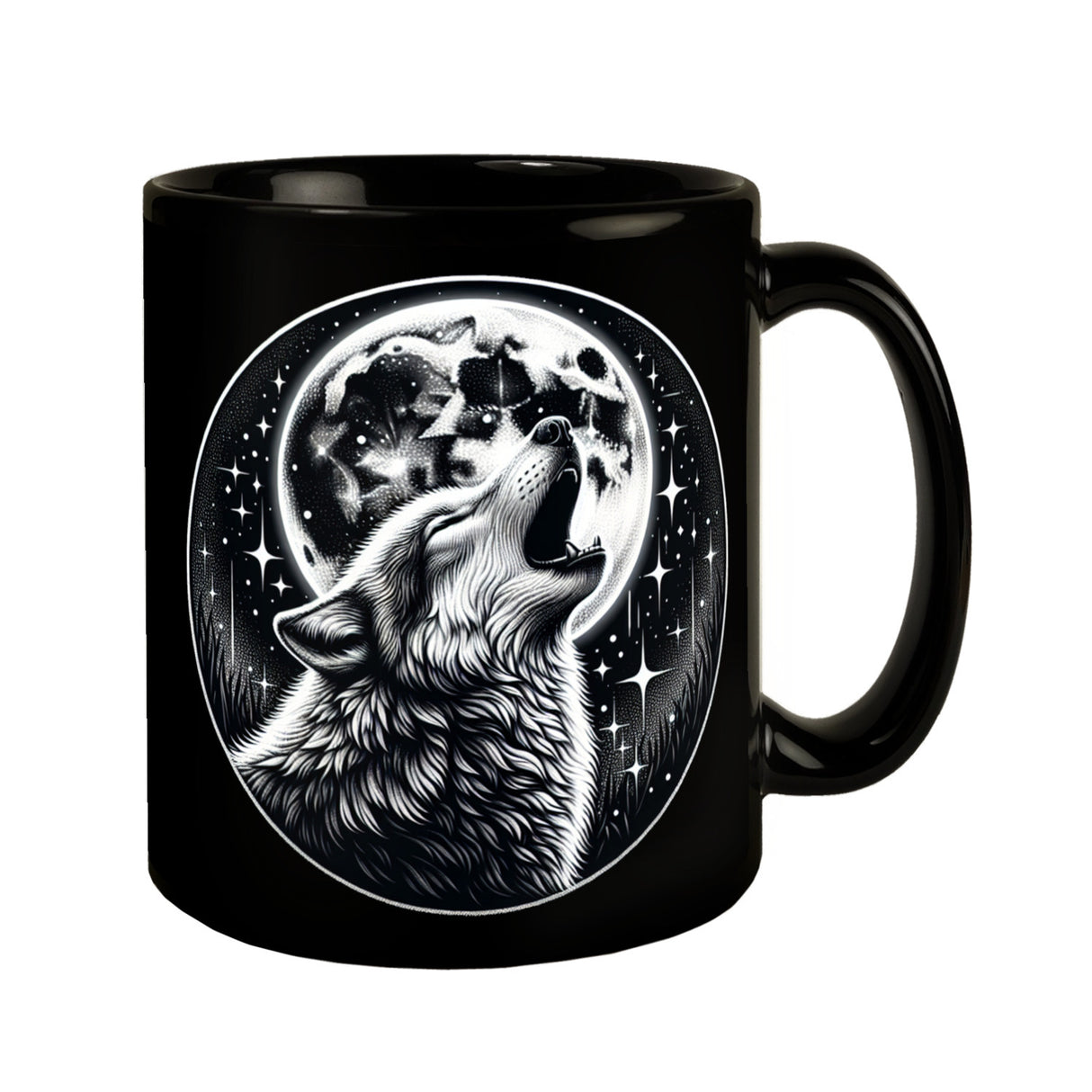 Heulender Wolf Tasse in Schwarz