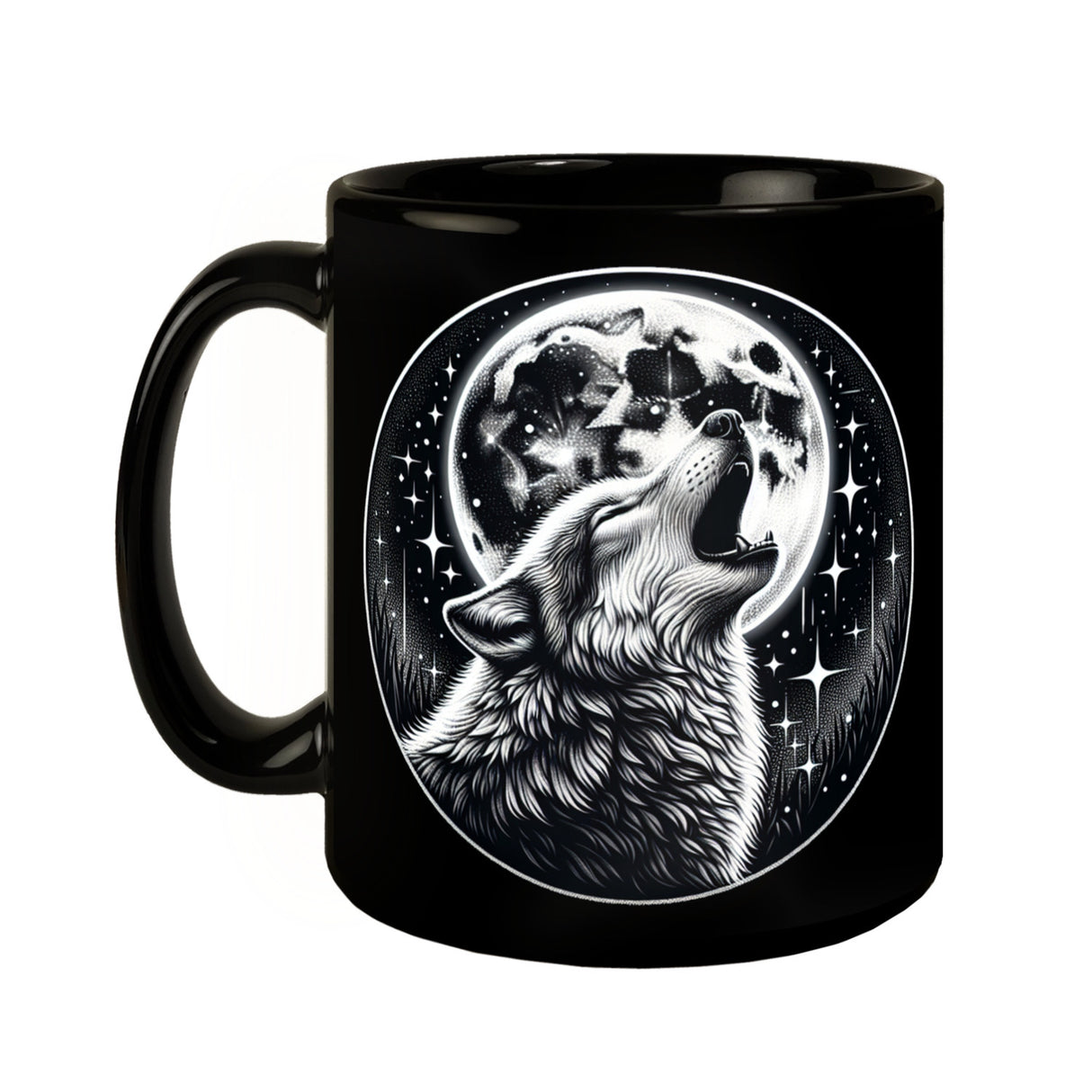 Heulender Wolf Tasse in Schwarz