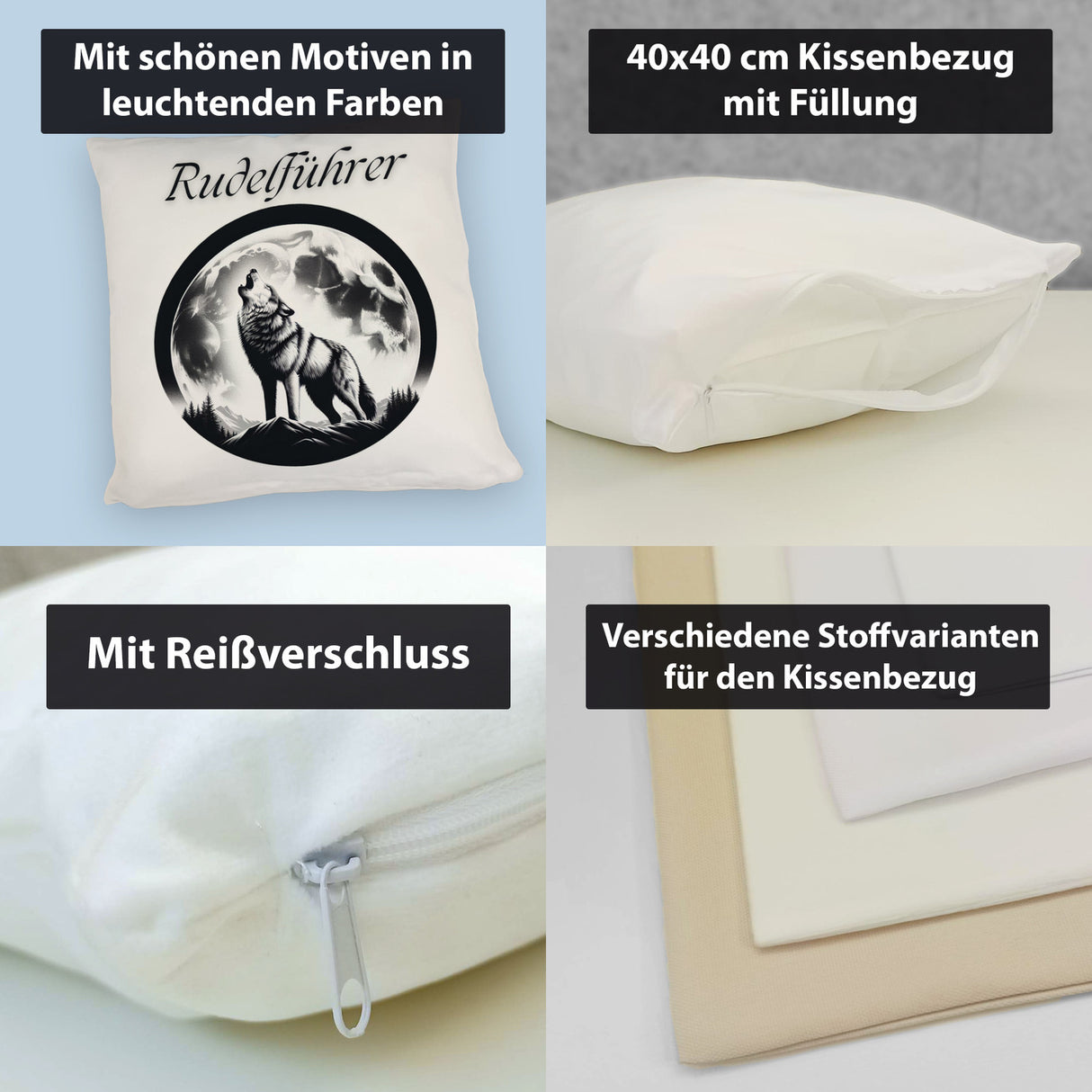 Wolf im Mondschein Rudelführer Kissen