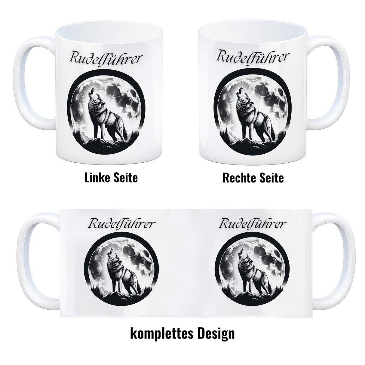 Wolf im Mondschein Rudelführer Kaffeebecher