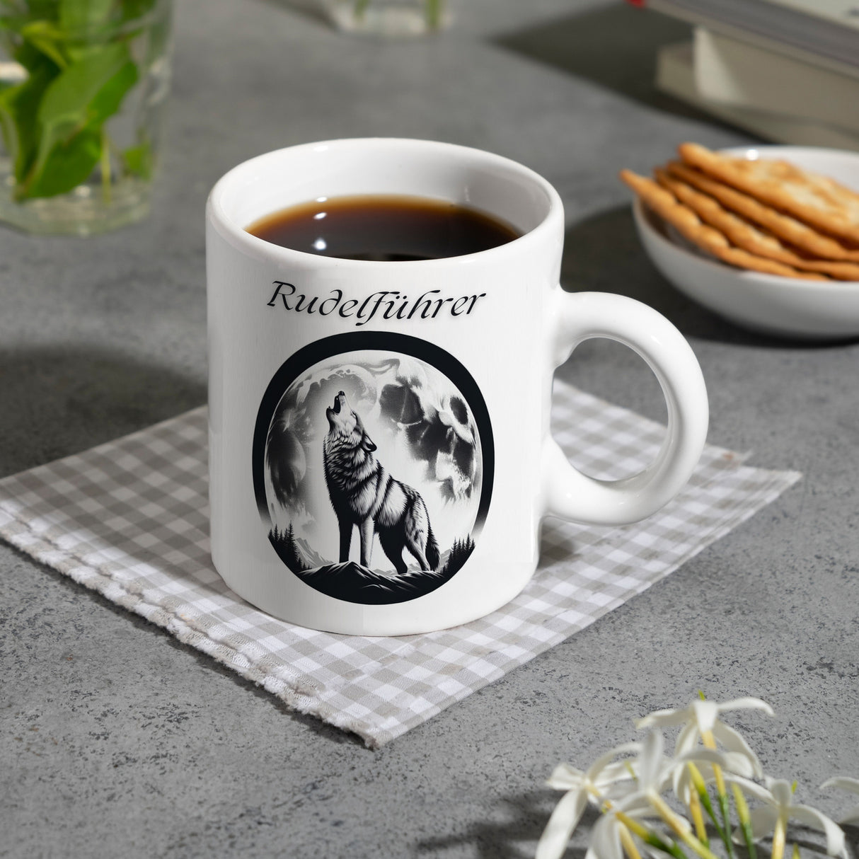 Wolf im Mondschein Rudelführer Kaffeebecher
