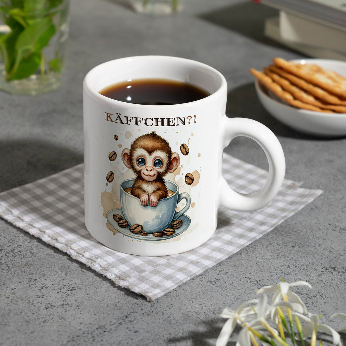 Käffchen Süßer Affe in einer Kaffeetasse Kaffeebecher