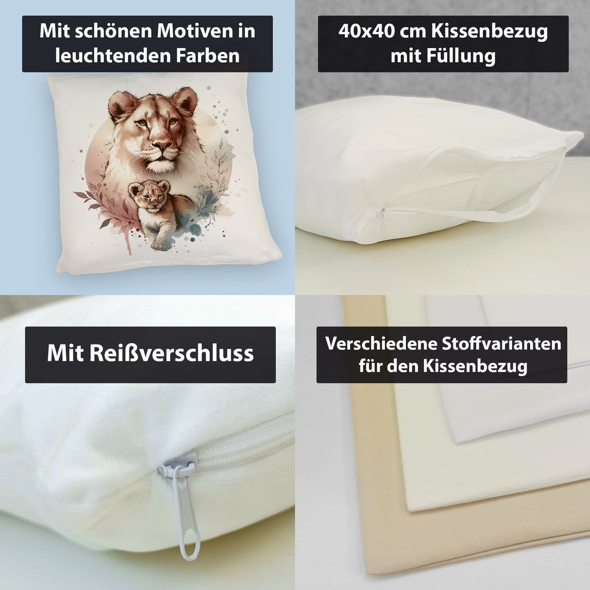 Löwin mit Baby Kissen