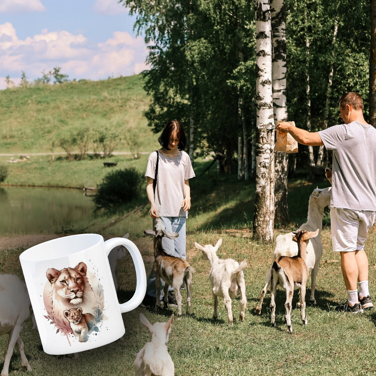 Löwin mit Baby Kaffeebecher