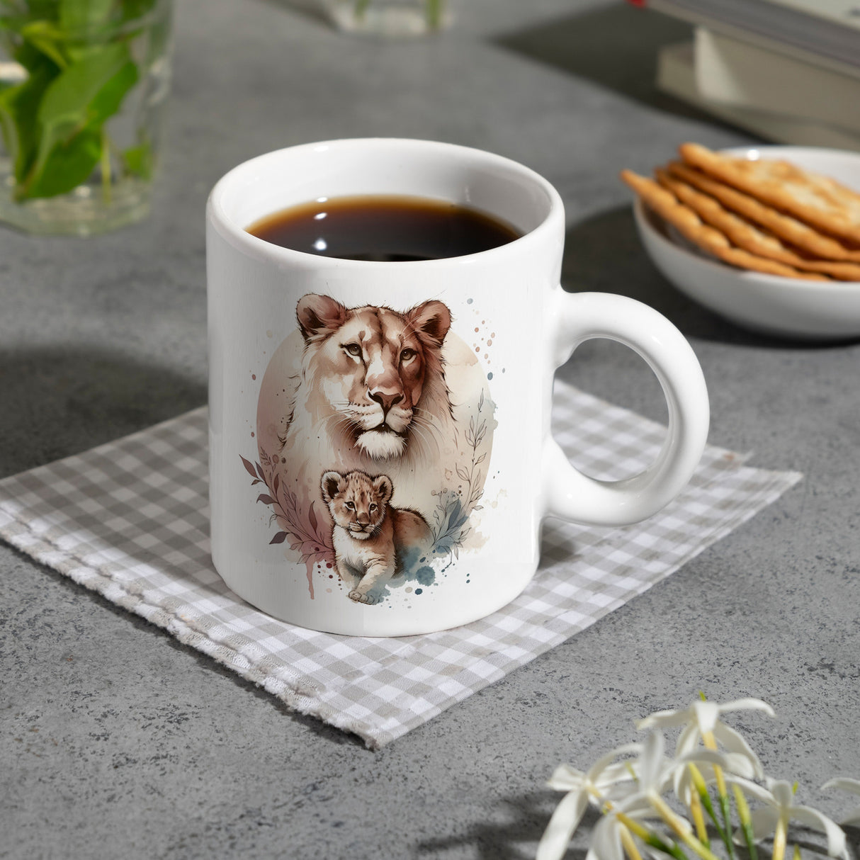 Löwin mit Baby Kaffeebecher