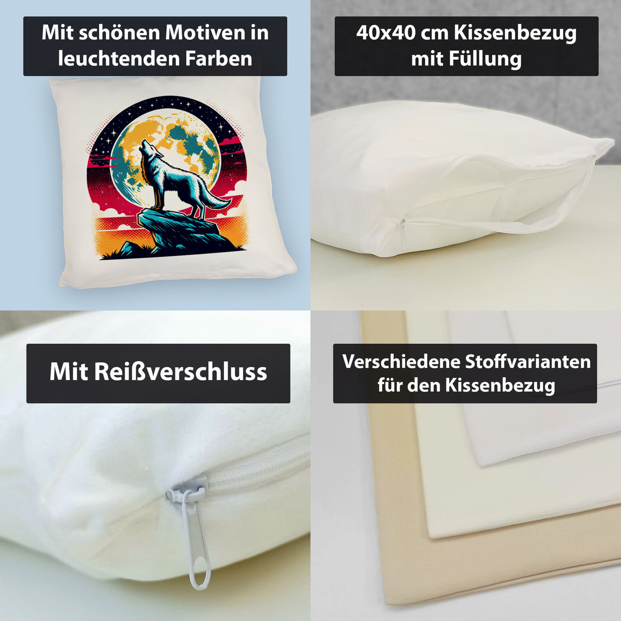 Wolf Vollmond Kissen