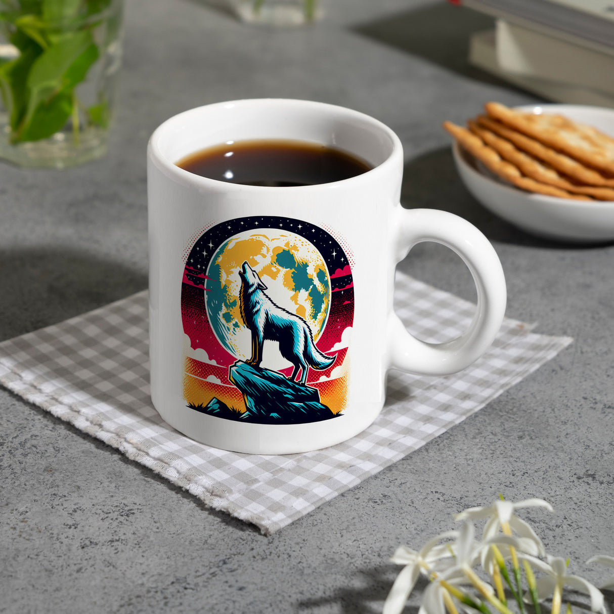 Wolf Vollmond Kaffeebecher