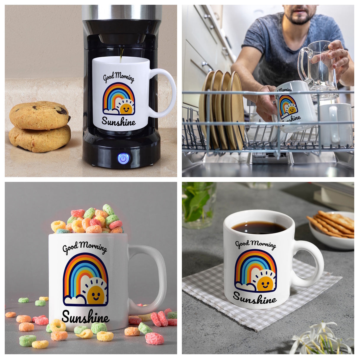 Regenbogen und Sonne Kaffeebecher mit Spruch Good Morning Sunshine