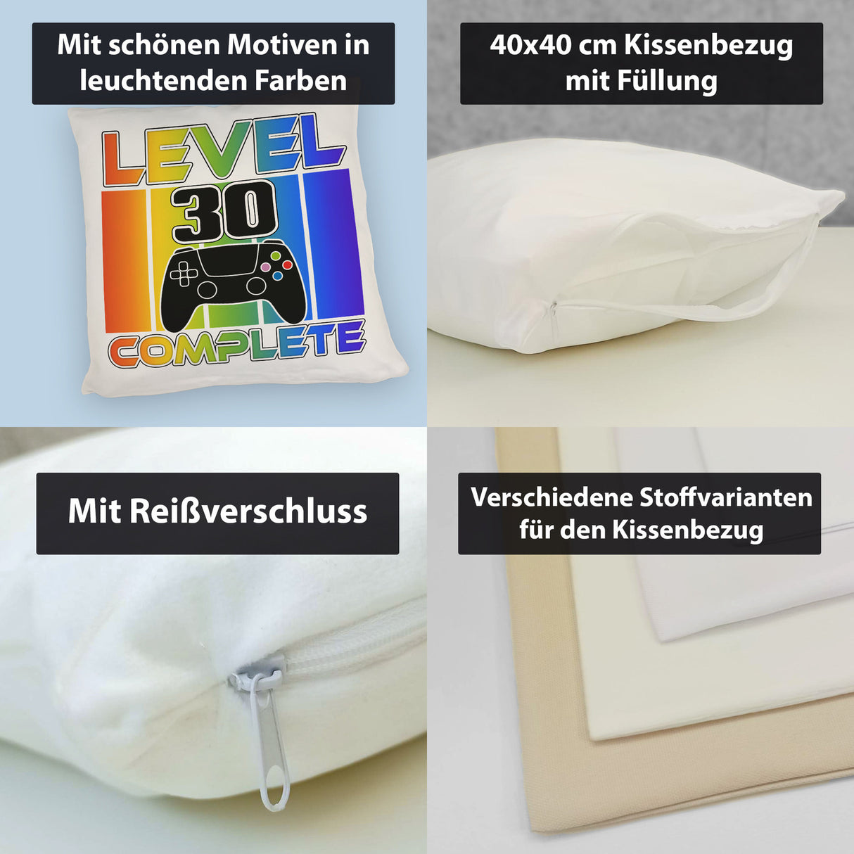 30. Geburtstag Gamer Kissen mit Spruch Level 30 complete