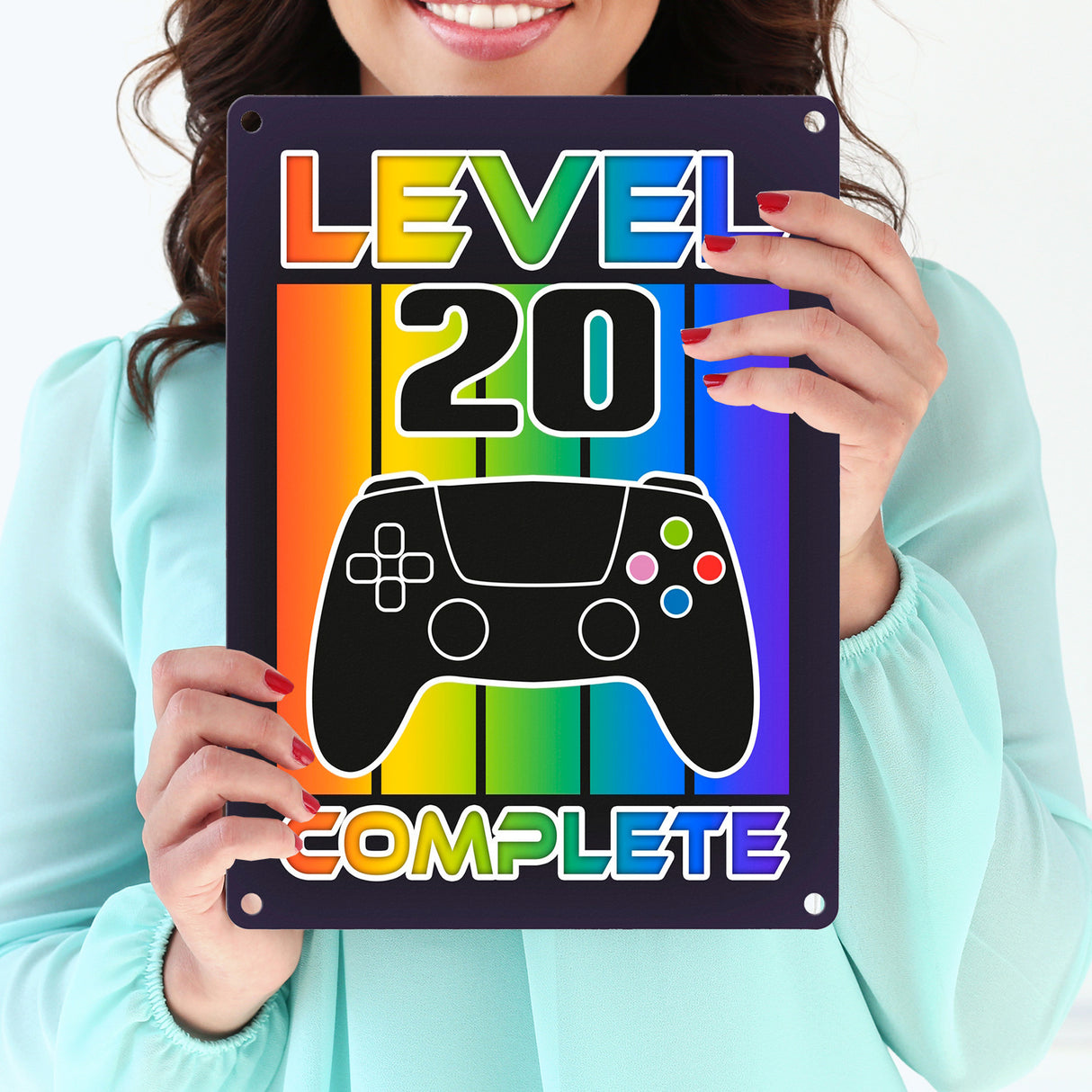 20. Geburtstag Gamer Metallschild in 15x20 cm mit Spruch Level 20 complete