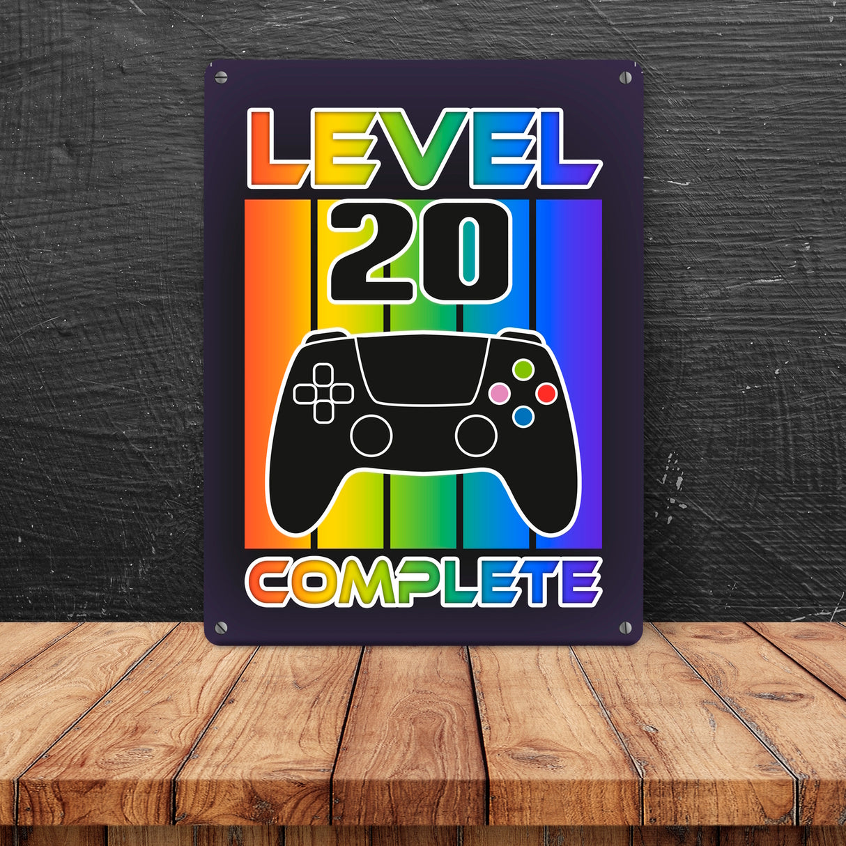 20. Geburtstag Gamer Metallschild in 15x20 cm mit Spruch Level 20 complete