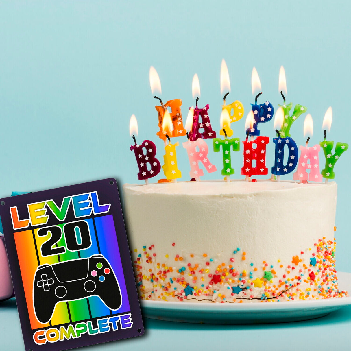 20. Geburtstag Gamer Metallschild in 15x20 cm mit Spruch Level 20 complete