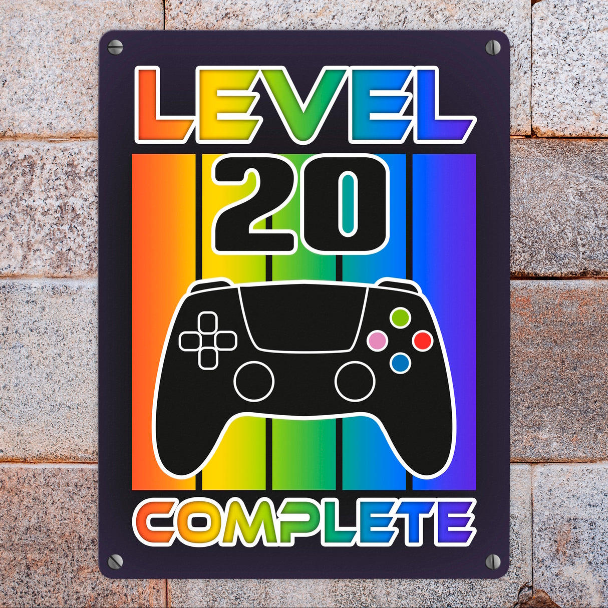 20. Geburtstag Gamer Metallschild in 15x20 cm mit Spruch Level 20 complete