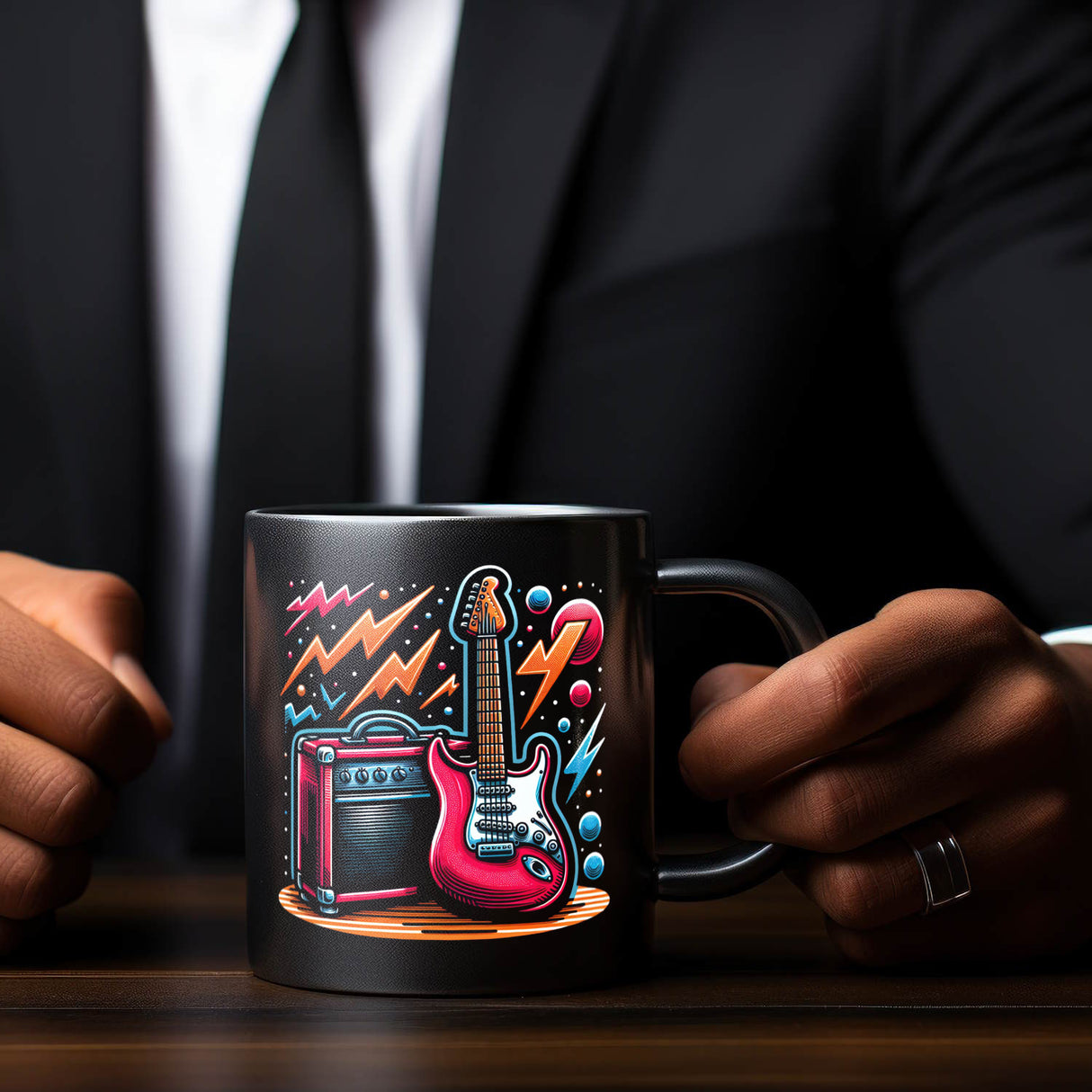 E-Gitarre Tasse in Schwarz