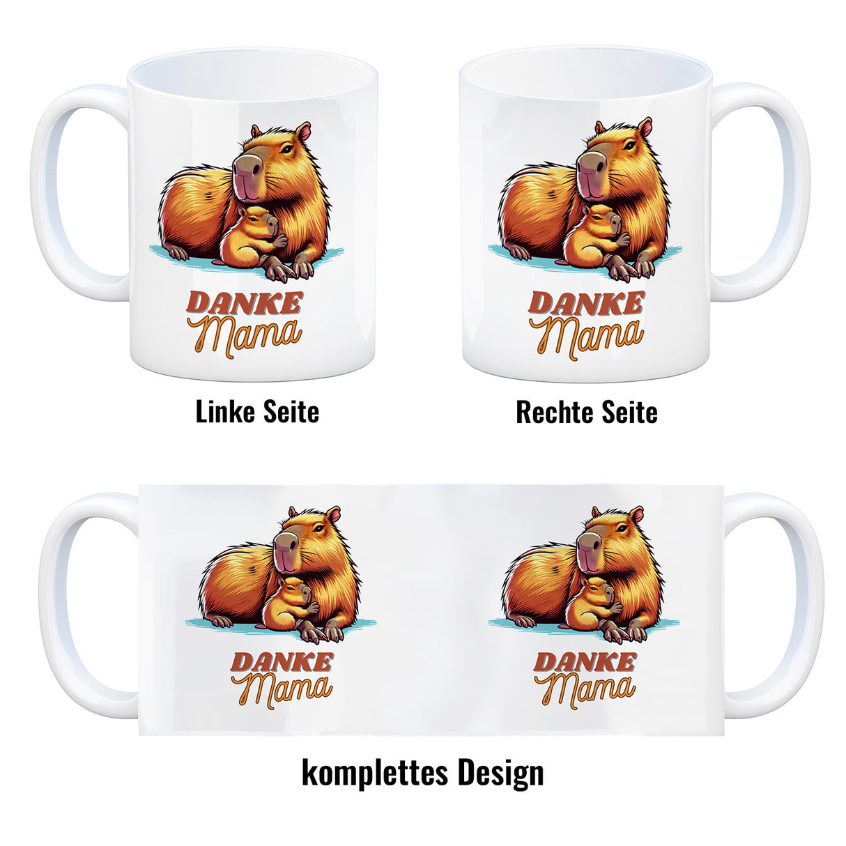 Capybara Mama und Kind Kaffeebecher mit Spruch Danke Mama