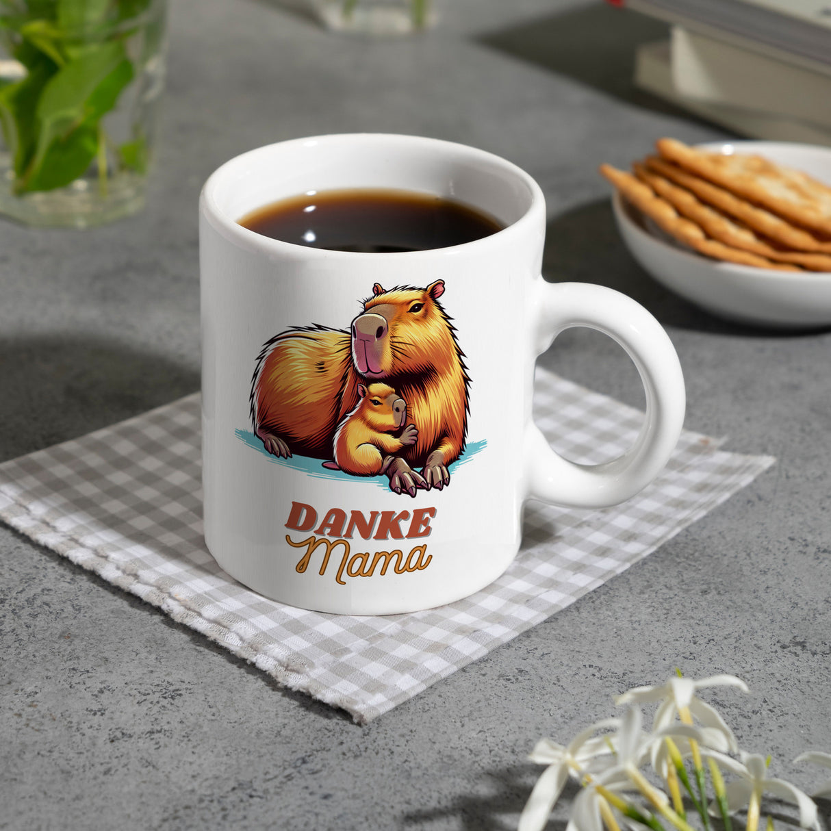 Capybara Mama und Kind Kaffeebecher mit Spruch Danke Mama