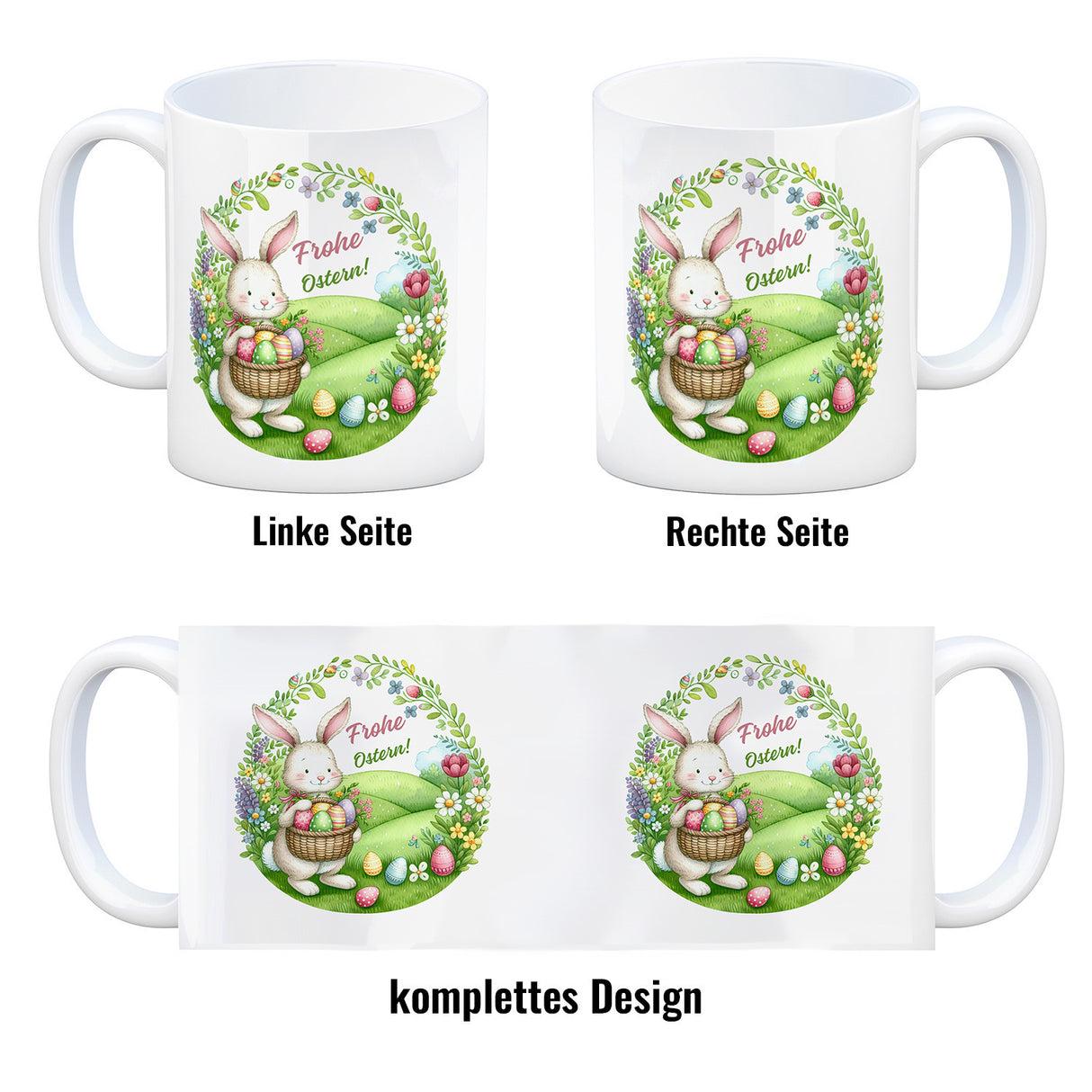 Osterhase Kaffeebecher mit Spruch Frohe Ostern