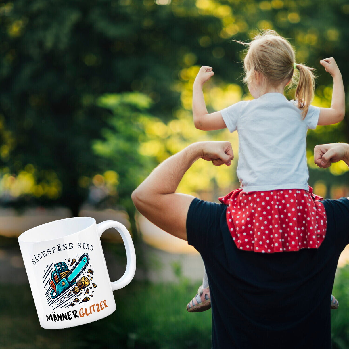 Kettensäge Kaffeebecher mit Spruch Sägespäne sind Männerglitzer