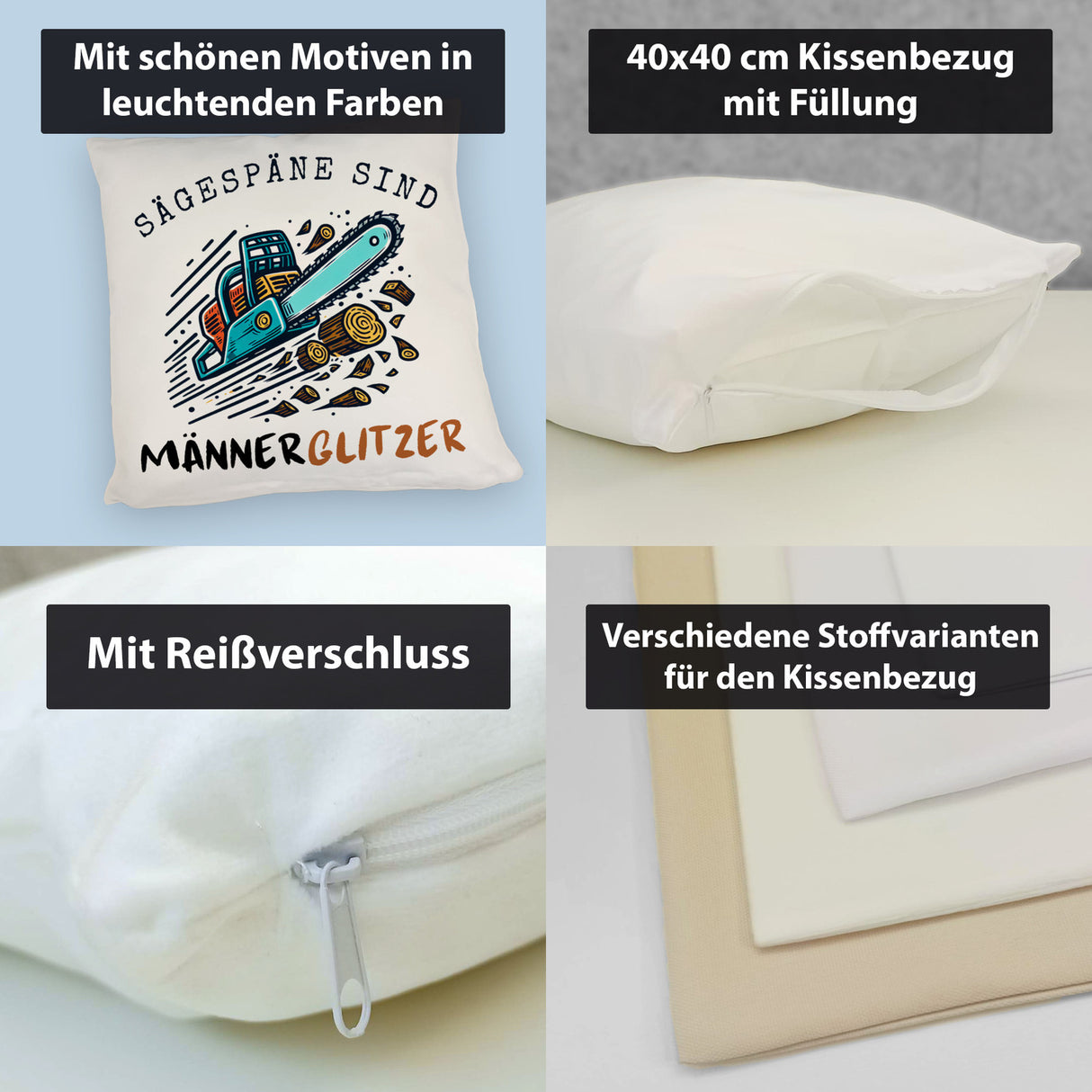 Kettensäge Kissen mit Spruch Sägespäne sind Männerglitzer
