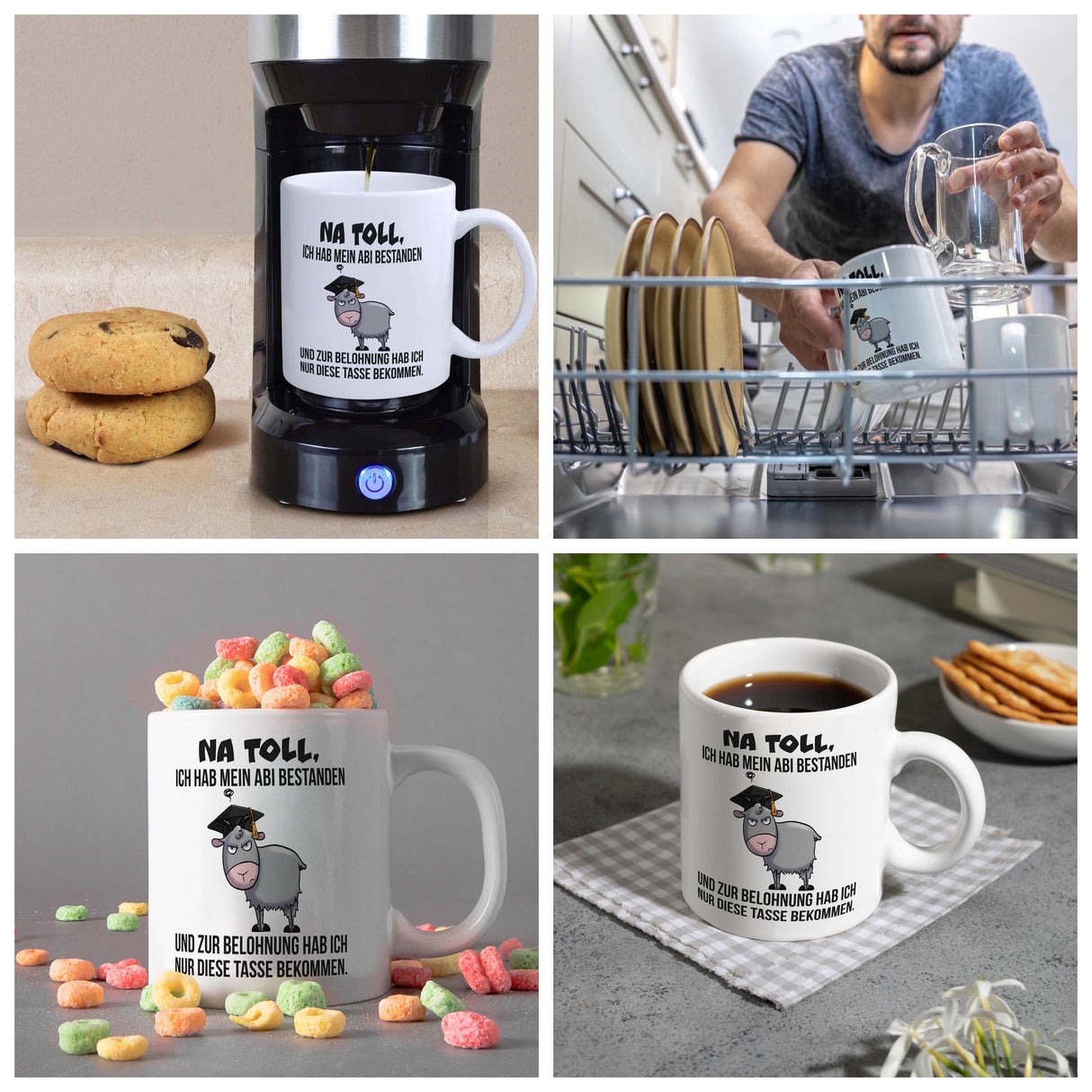 Zickige Ziege Abitur Kaffeebecher mit Spruch Abi bestanden
