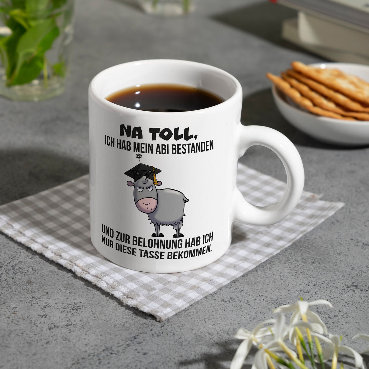 Zickige Ziege Abitur Kaffeebecher mit Spruch Abi bestanden