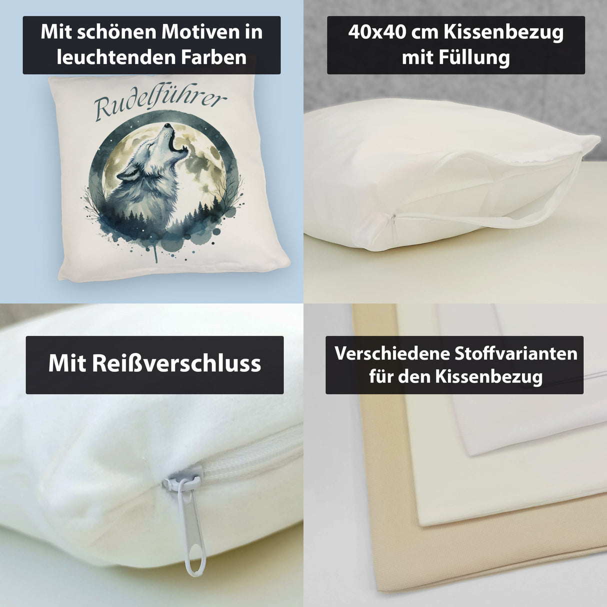 Wolf im Mondschein Rudelführer Kissen