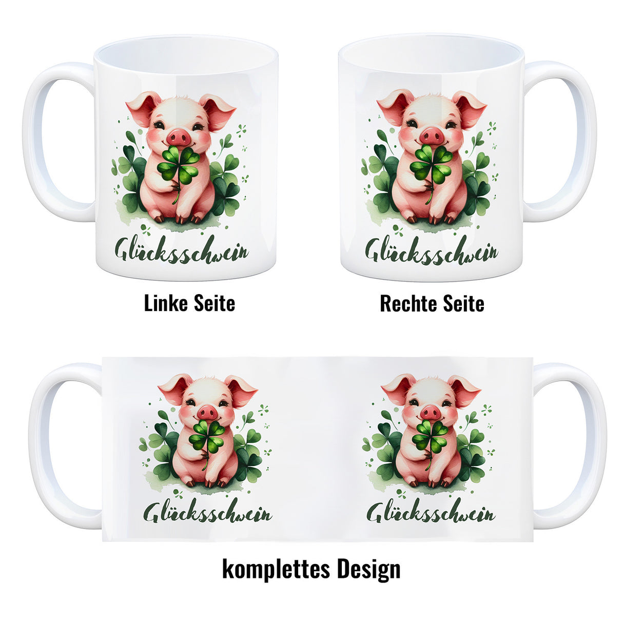 Glücksschwein mit Kleeblatt Kaffeebecher