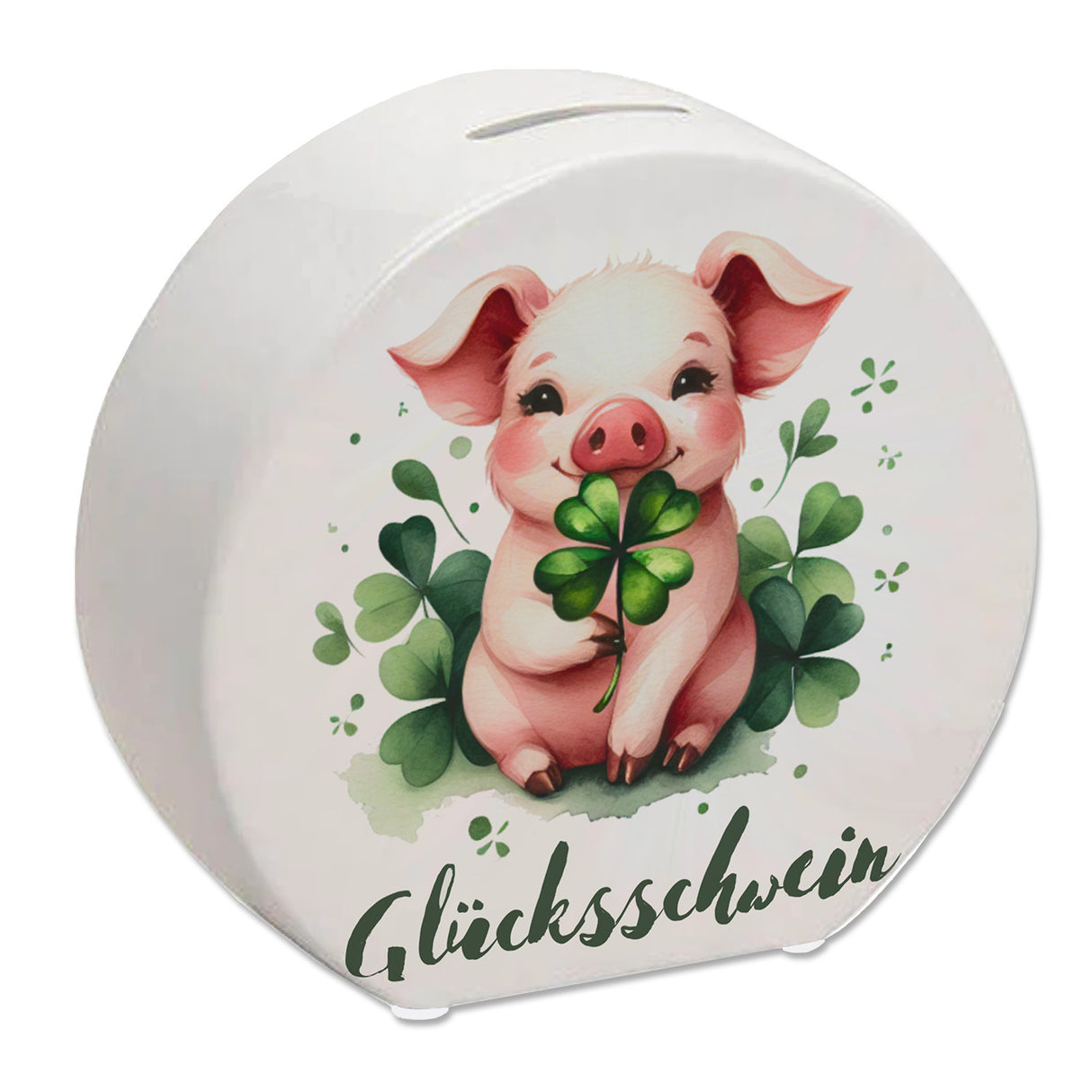 Glücksschwein mit Kleeblatt Spardose